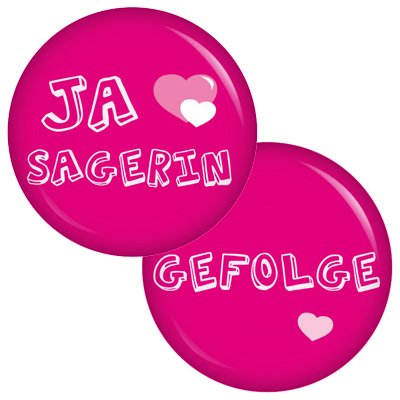 Ja-Sagerin-Gefolge-Set Buttons Ansteckbutton 37mm Junggesellenabschied und Hochzeit