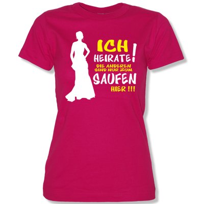 Ich heirate die anderen sind nur zum Saufen hier -Damen T-Shirt Sorbet / Weiss-Gelb Gr. M